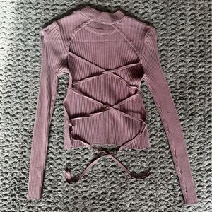 Zara Lace Up Back Ribbed Knit Top